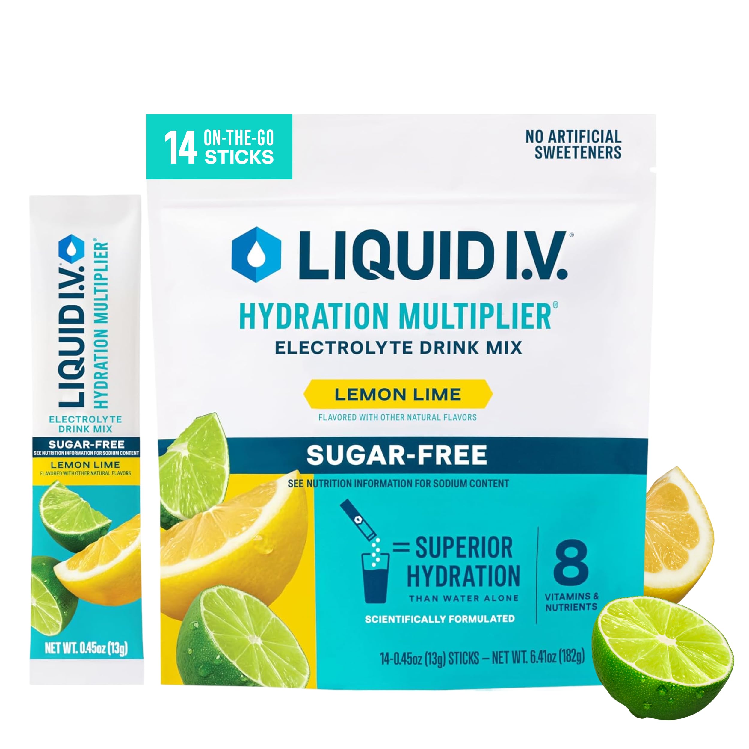 Liquid I.V. Sugar Free Hydration Electrolytes, Lemon Lime, 14 Count | Scientific
