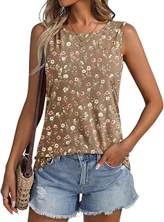 ORANDESIGNE Women Floral Pattern Round Neck Sleeveless Casual Summer Loose Tank Tops