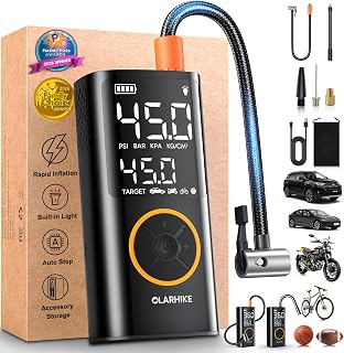 OlarHike Tire Inflator Portable Air Compressor, Cordless Electric Bike Pump | Smart Dual Hose System,Auto Stop Air Pump for Car Tires,Bicycles,Motorcycles with LED Light & Digital Pressure Gauge