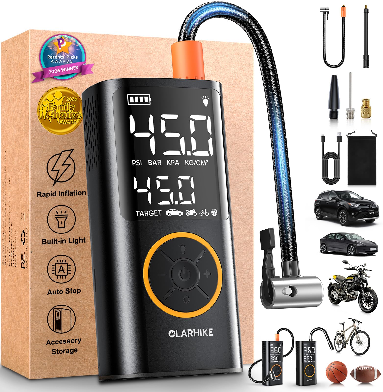 OlarHike Tire Inflator Portable Air Compressor, Cordless Electric Bike Pump | Sm