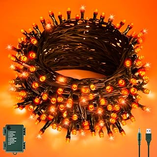 cshare Halloween Decorations Fairy Lights, 20Ft 60LED Orange USB/Battery String Lights with Timer Waterproof for Outdoor Indoor Autumn Fall Halloween Decorations-Green Wire