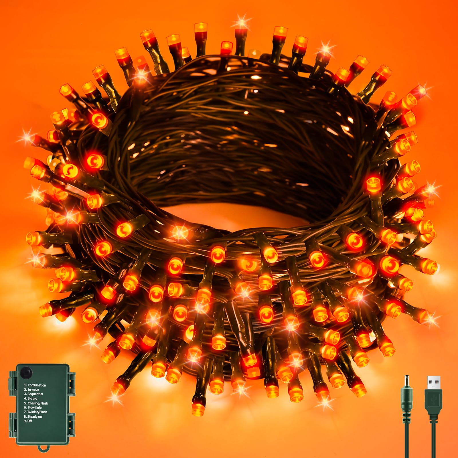 cshare Halloween Decorations Fairy Lights, 20Ft 60LED Orange USB/Battery String 