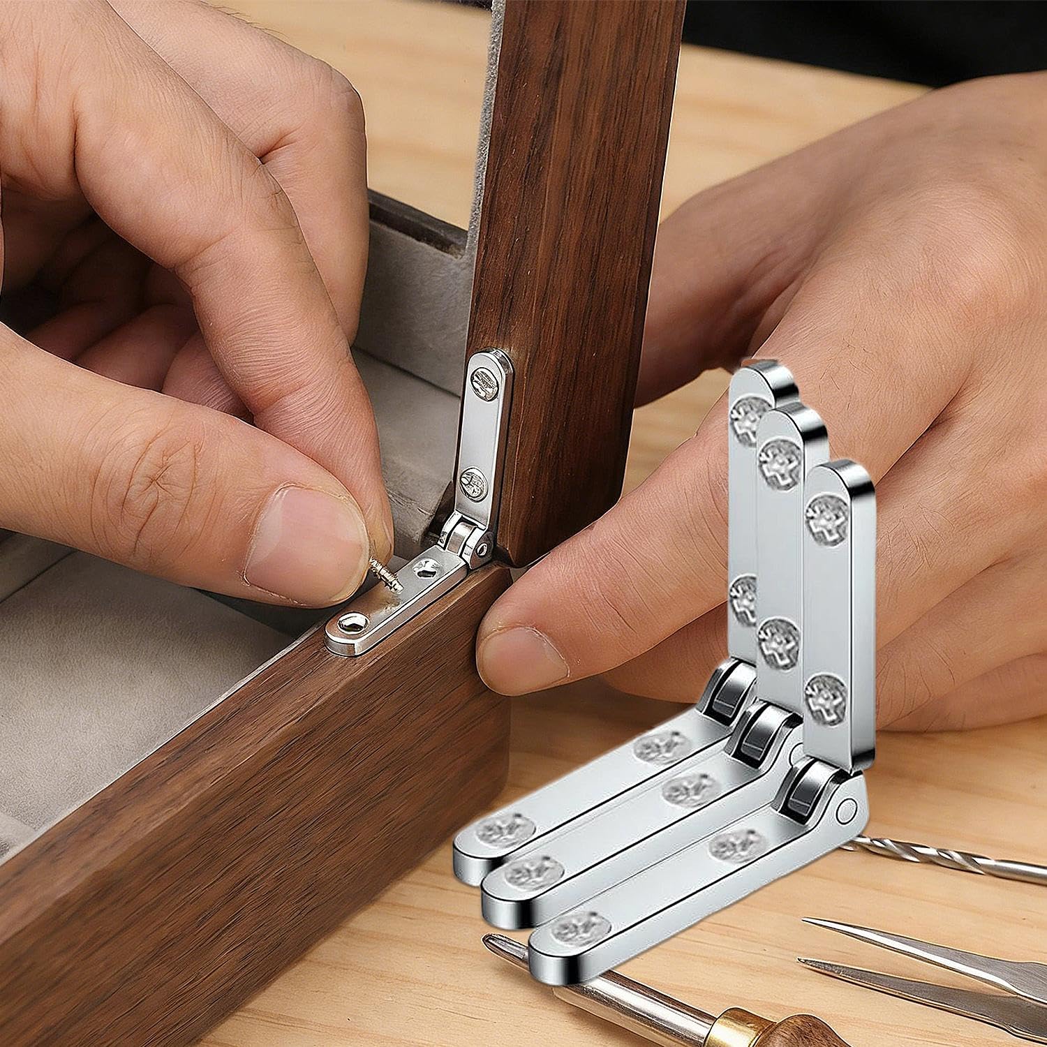 4 Pcs Zinc Alloy Hinges with Screws, 90 Degree Hinges, Music Jewelry Box Hinges,