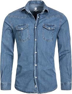 Rock Creek Men's Denim Shirt, Regular Fit, Long Sleeve, Denim Blue, S-XXL