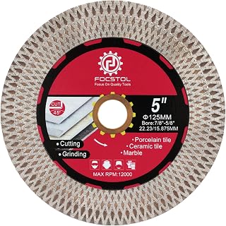 FOCSTOL Diamond Cutting Disc - 125 mm x 22.23 mm Tile Cutting and Grinding for Porcelain Ceramic Tiles Marble Granite Artificial Stone with X Mesh Rim