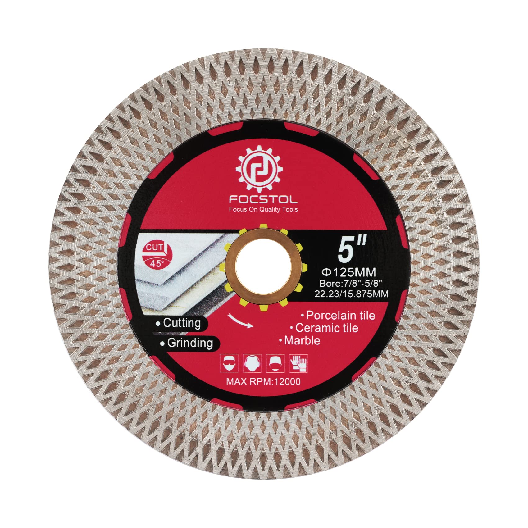 FOCSTOL Diamond Cutting Disc - 125 mm x 22.23 mm Tile Cutting and Grinding for P