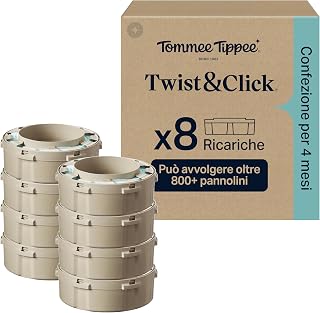 Tommee Tippee Genuine Twist & Click Nappy Feeder Refills | Exclusive pack of 8 refills of 10, 5 m each, convenience and savings, 8 x 10, 5 m (pack may vary)