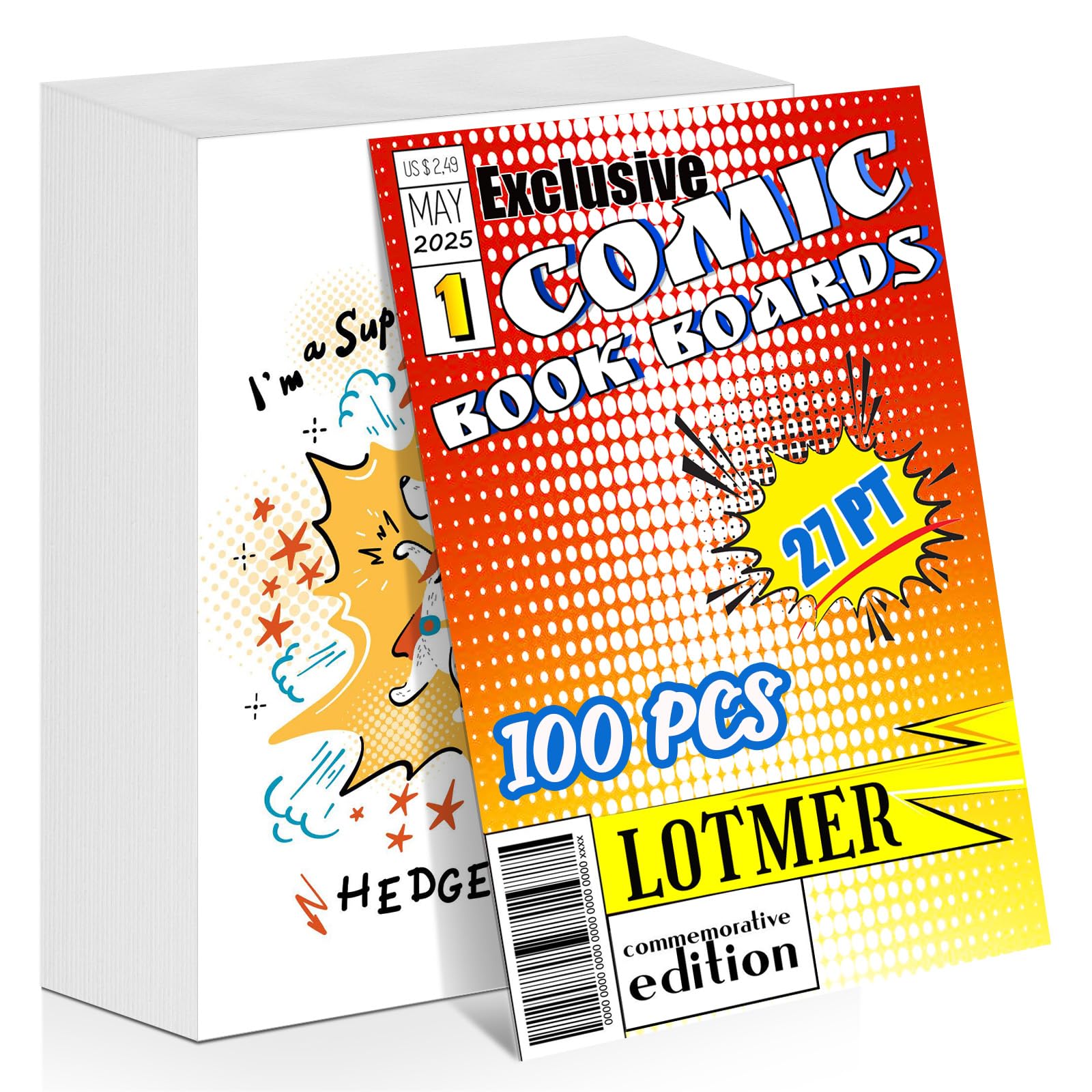 LOTMER 100 Pack Current Size Comic Book Boards | 27PT Extra Thick Acid-Free Phot