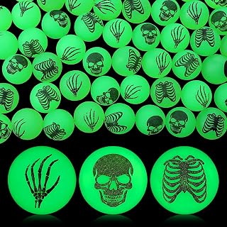 Seenelling 60 Pcs Halloween Glow in The Dark Bouncy Balls Skeleton Ball Toy | Trick or Treat Goodie Bag Fillers, Halloween Glowing Bouncy Balls Toys, Halloween Party Favors, 3 Designs
