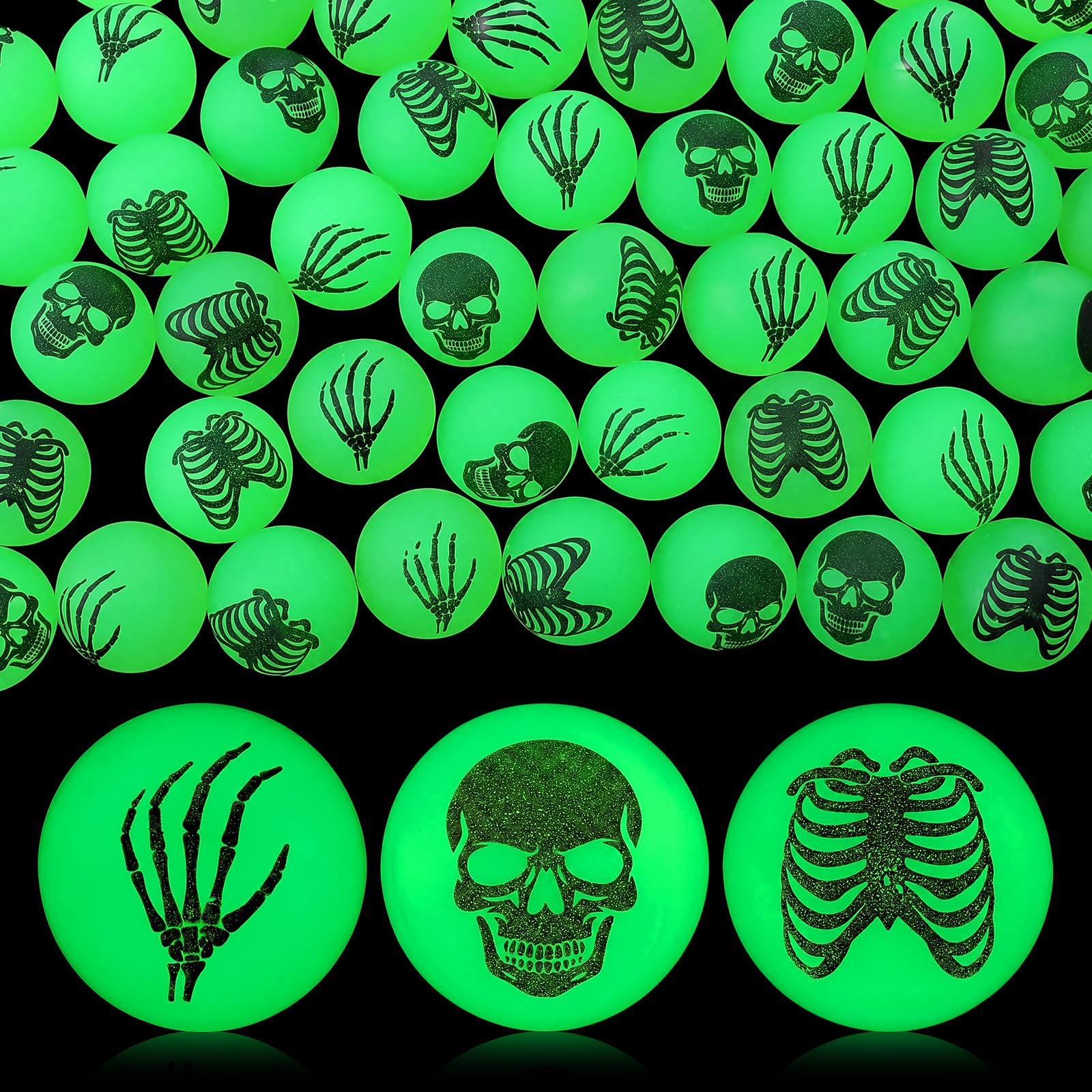 Seenelling 60 Pcs Halloween Glow in The Dark Bouncy Balls Skeleton Ball Toy | Tr