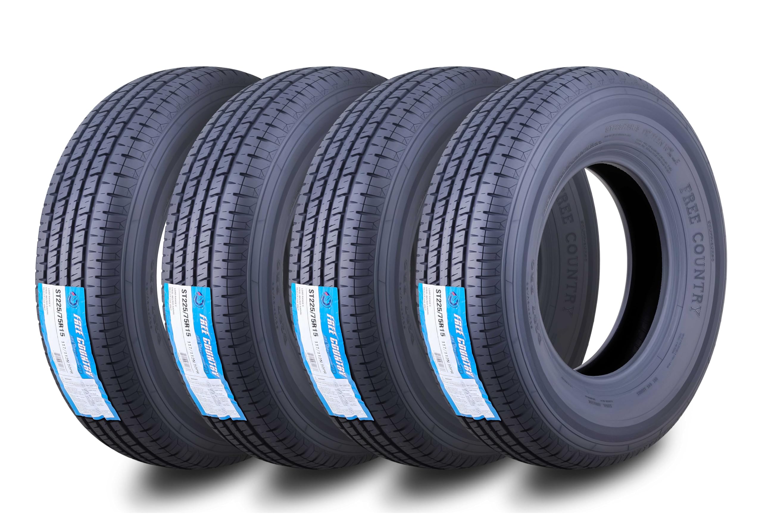 Free Country Grand Ride Set 4 Trailer Tires ST225/75R15 10 Ply Load Range E Stee