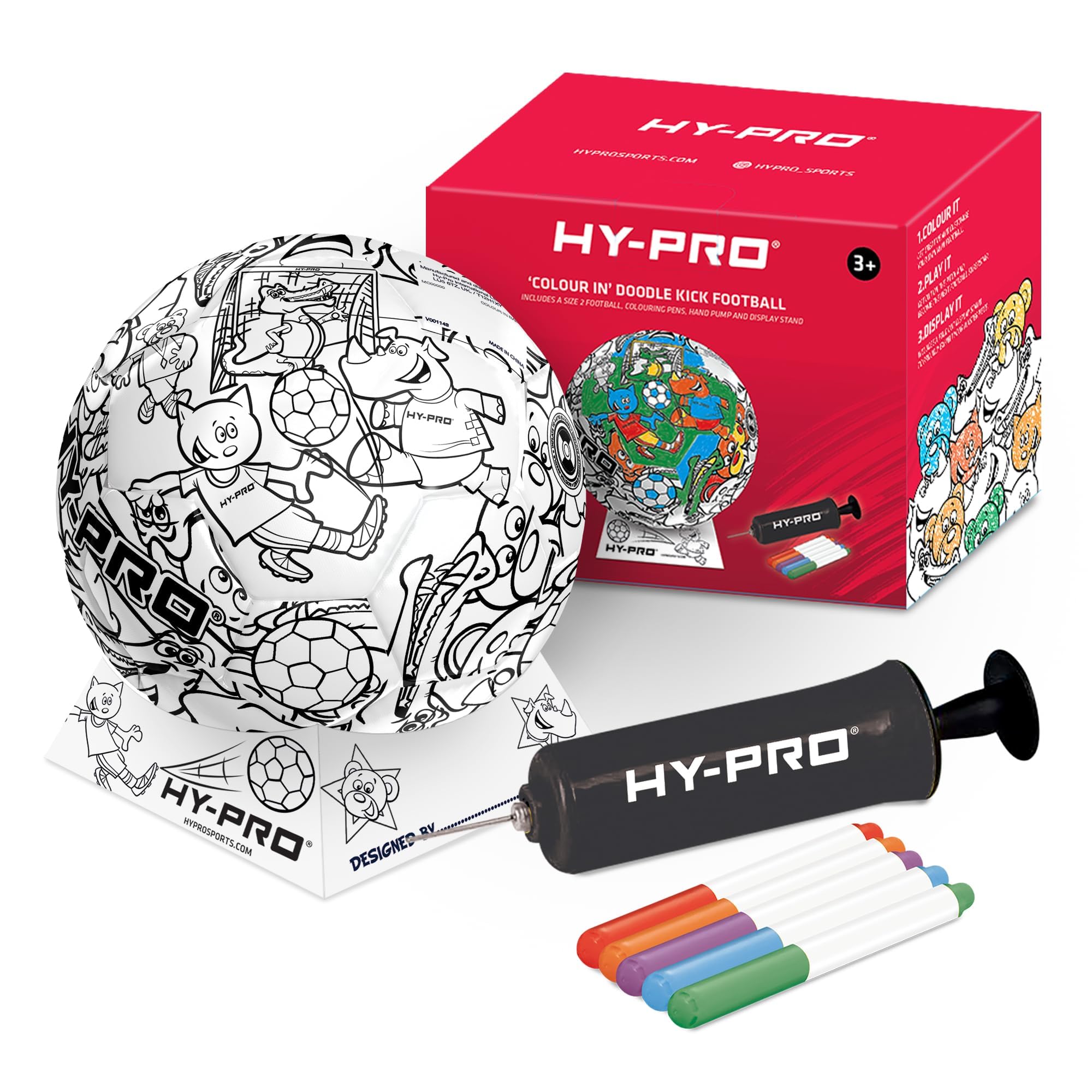 Hy-Pro Doodlekick Colour In Football with Pump Included | Size 2 Ball with Stand