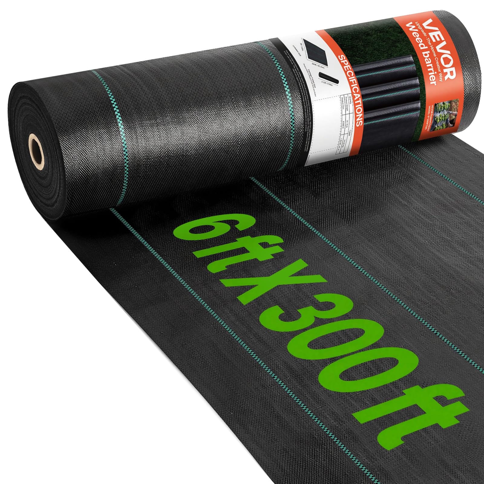 VEVOR 6FTx300FT Premium Weed Barrier Fabric Heavy Duty 2.4OZ, Woven Weed Control