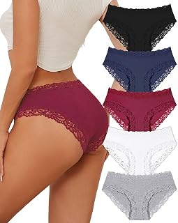 FINETOO 5er Pack Unterhosen Damen Baumwolle Unterwäsche Frauen Brazilian Slip Baumwoll Spitze Underwear Soft Hipster Sexy Panties Atmungsaktiv Pantys Unterhose Mehrpack