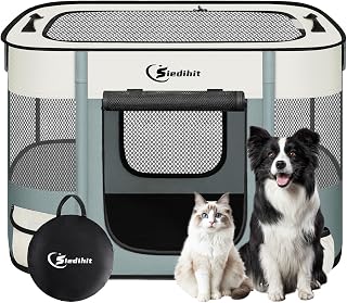 Siedihit 31" Dog Playpen,Cat Puppy Pen, Pet Portable Crate Indoor Outdoor | Durable Travel Camping Use,Foldable Dog Kennel Tent Cage for Rabbit Small Animals with Carrying Case(Grey, Medium)
