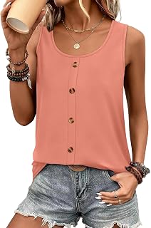 WIHOLL Tank Tops for Women Summer Tops Trendy Dressy Casual Spring Vacation Outfits Crewneck Button Down Sleeveless Shirts