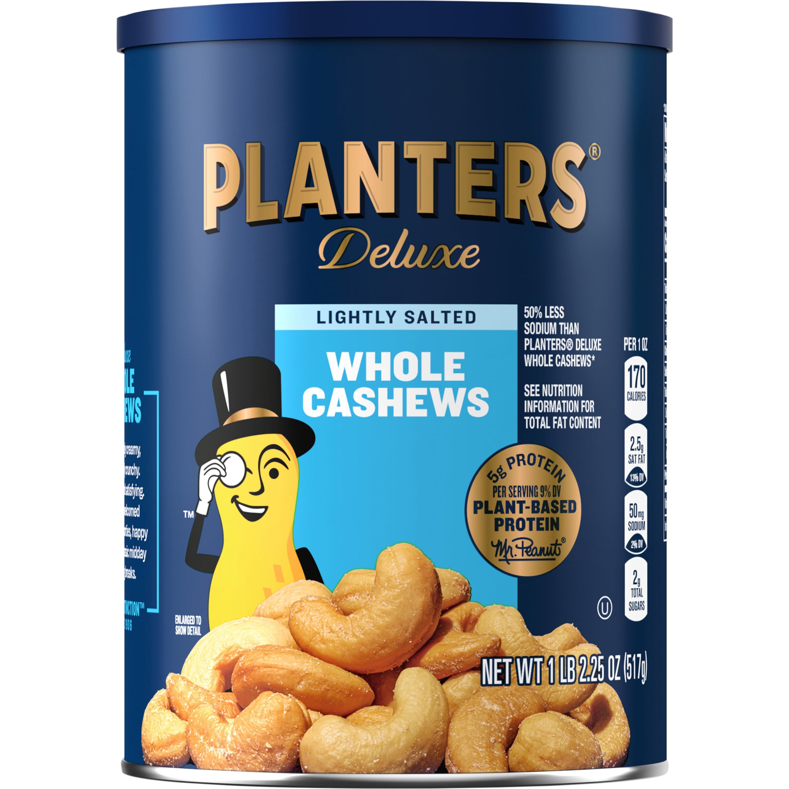 PLANTERS Deluxe Lightly Salted Cashews, Plant Based Protein, 18.25Oz (1 Ct) | Wh