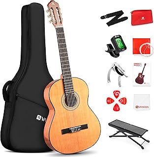 Vangoa 36-inch Beginner Classical Guitar Package (Natural), Basic Starter Guitar Kit w/Gig Bag, Strings, Strap, Tuner, Pitch Pipe, Picks, Footstool