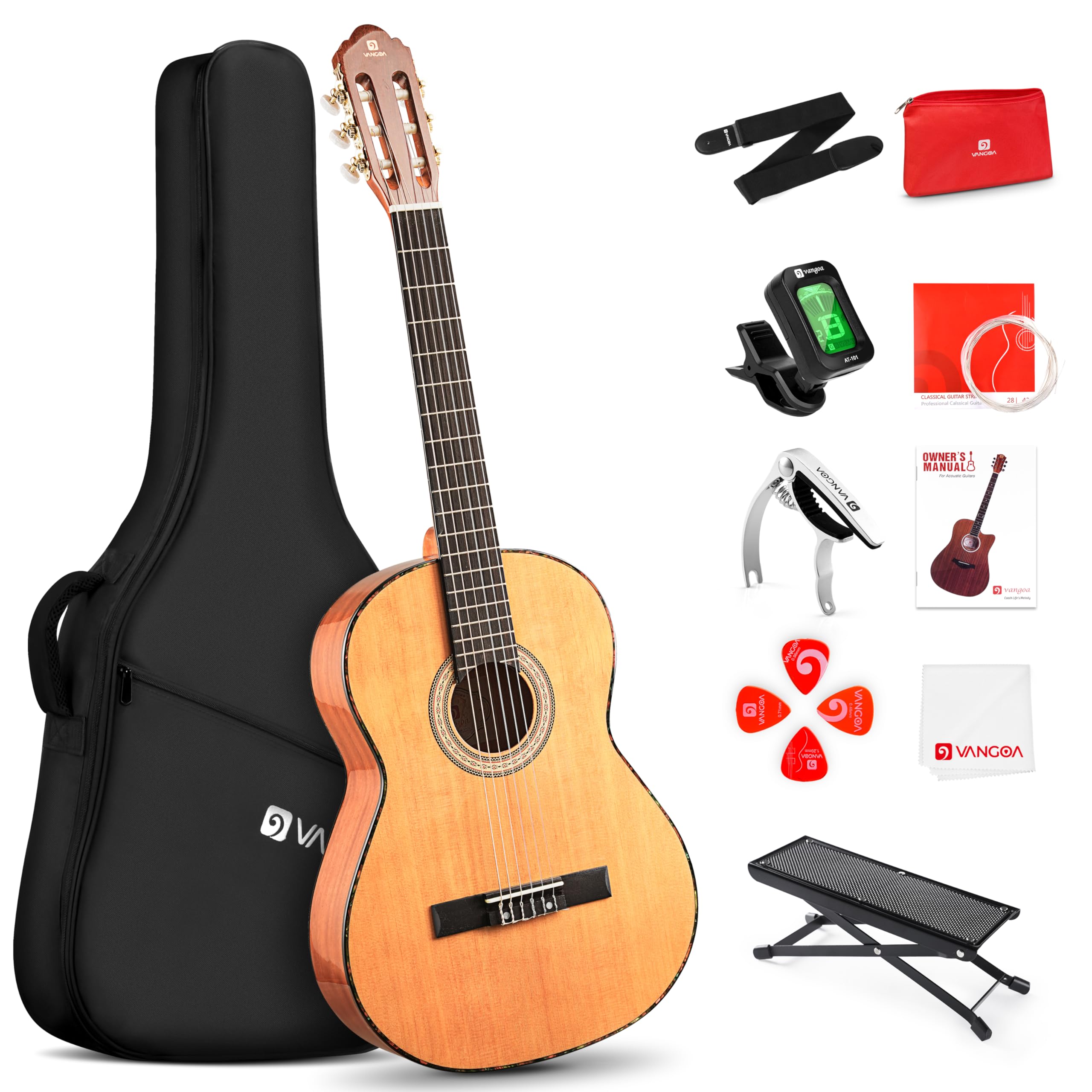 Vangoa 36-inch Beginner Classical Guitar Package (Natural), Basic Starter Guitar