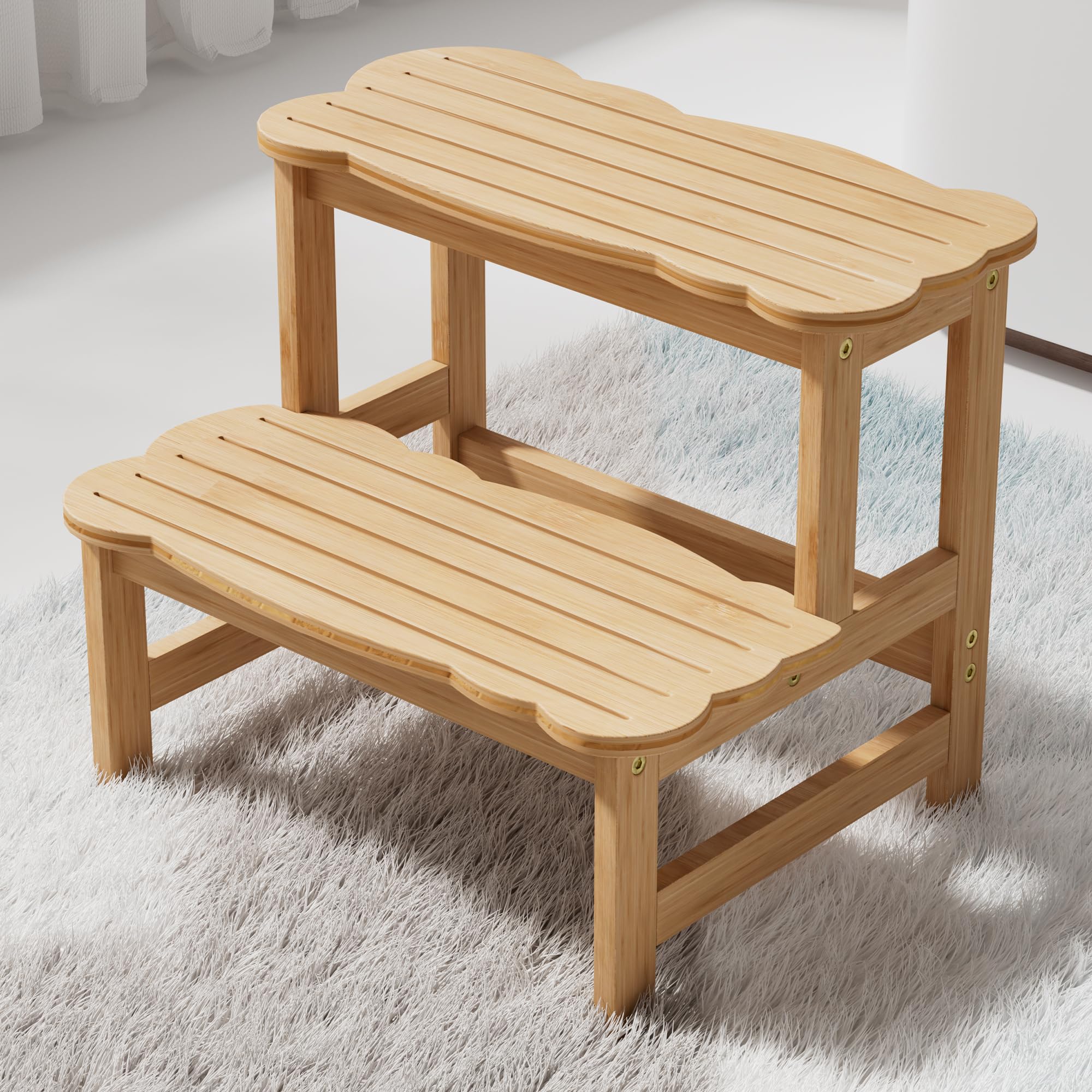 COSYLAND Step Stool for Kids - Wodden Two Step Stools 300 lbs Capacity with Safe