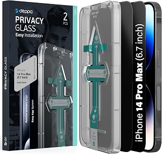 Deppa [2 Pieces Privacy Tempered Glass iPhone 14 Pro Max (6.1") – Ultra Resistant, Anti-Scratch, Full Coverage, Anti-Spy Screen Protector with Easy Installation Kit