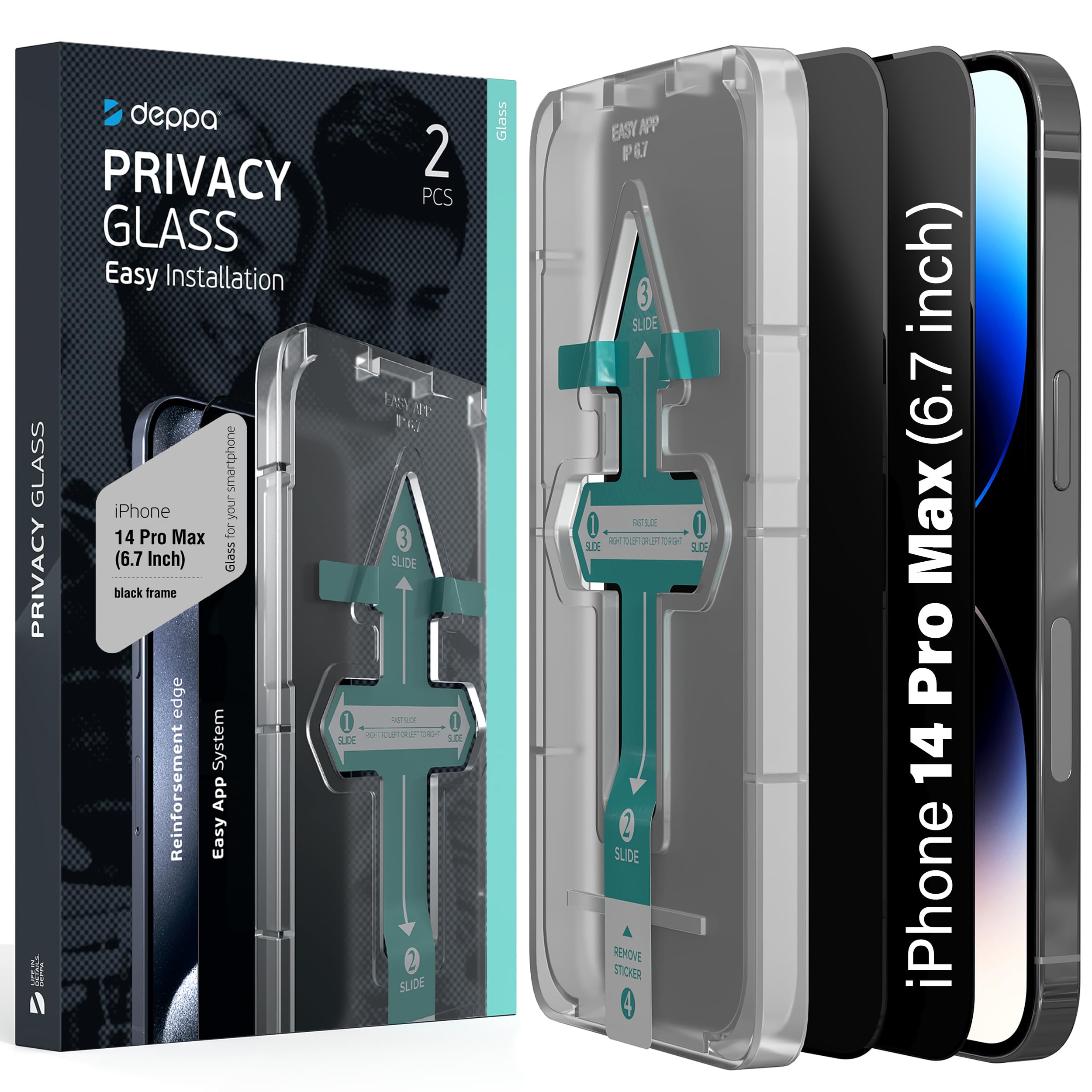 Deppa [2 Pieces Privacy Tempered Glass iPhone 14 Pro Max (6.1") – Ultra Resistan
