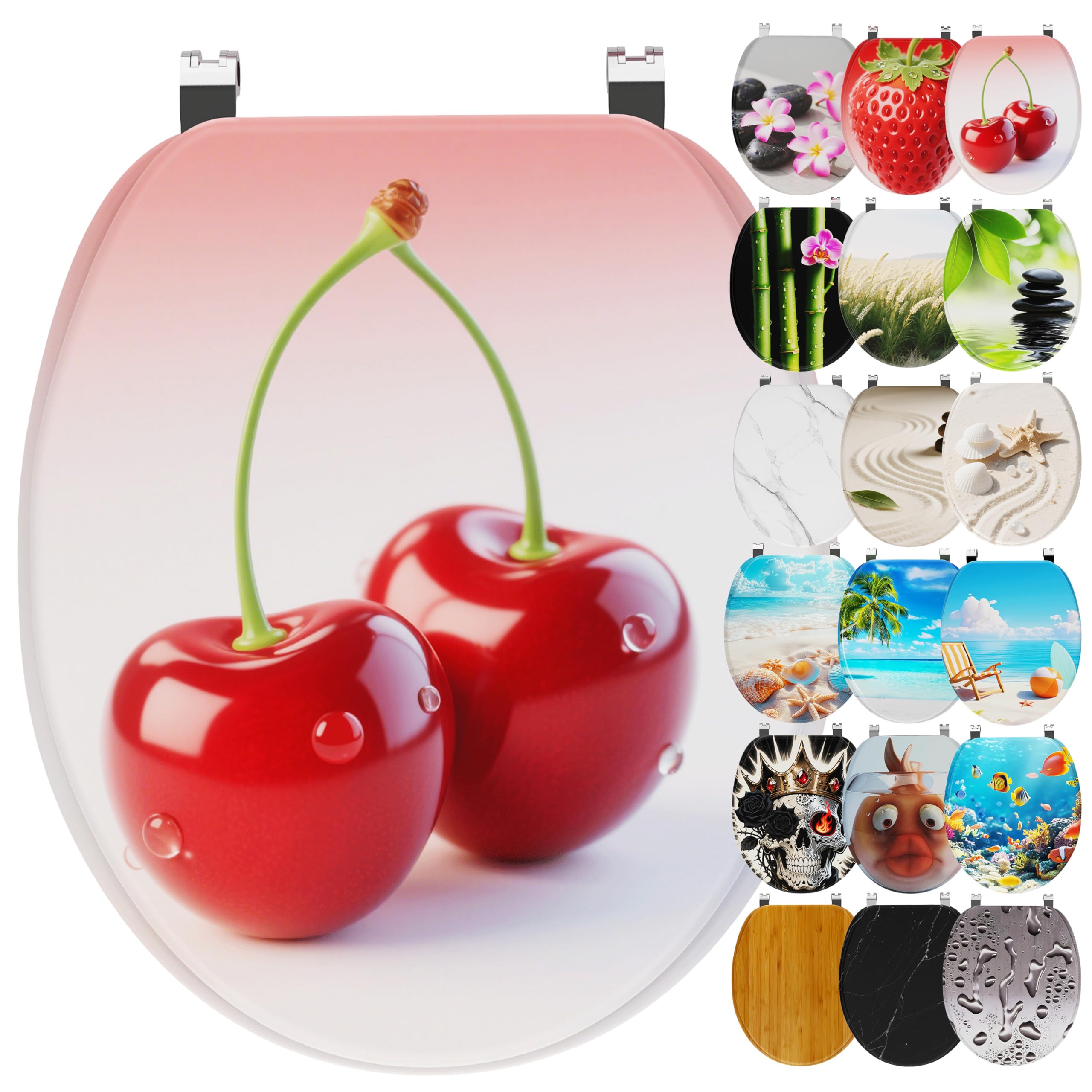 Ribelli Toilet Seat with Soft-Close Mechanism, Toilet Lid O-Shape in Many Design