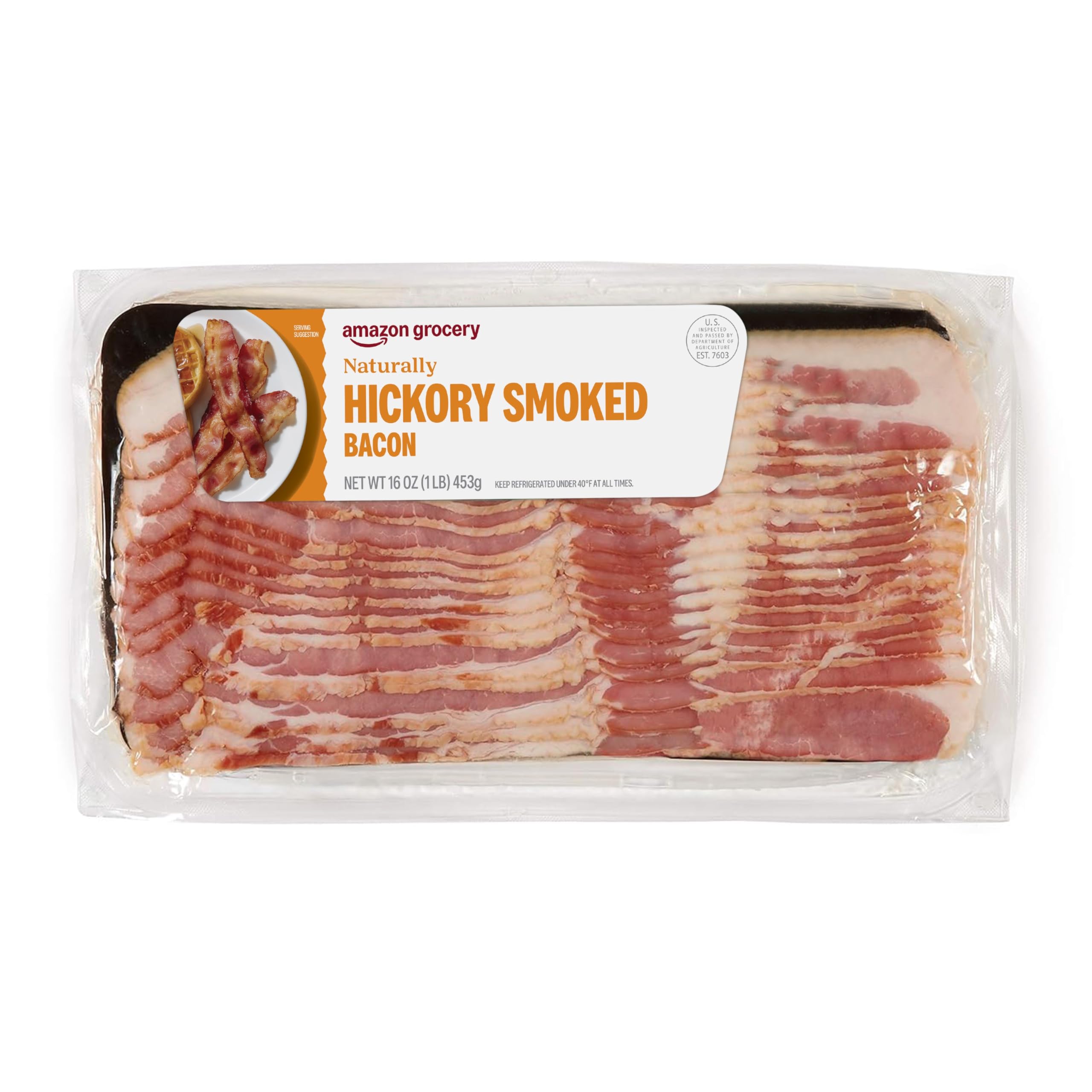 Amazon Grocery, Naturally Hickory Smoked Bacon, 16 Oz (Previously Fresh Brand, P