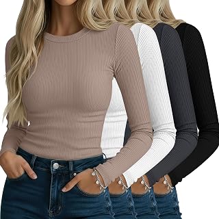 Neer 4 Pack Women's Ribbed Long Sleeve Shirts Cotton Basic Tops