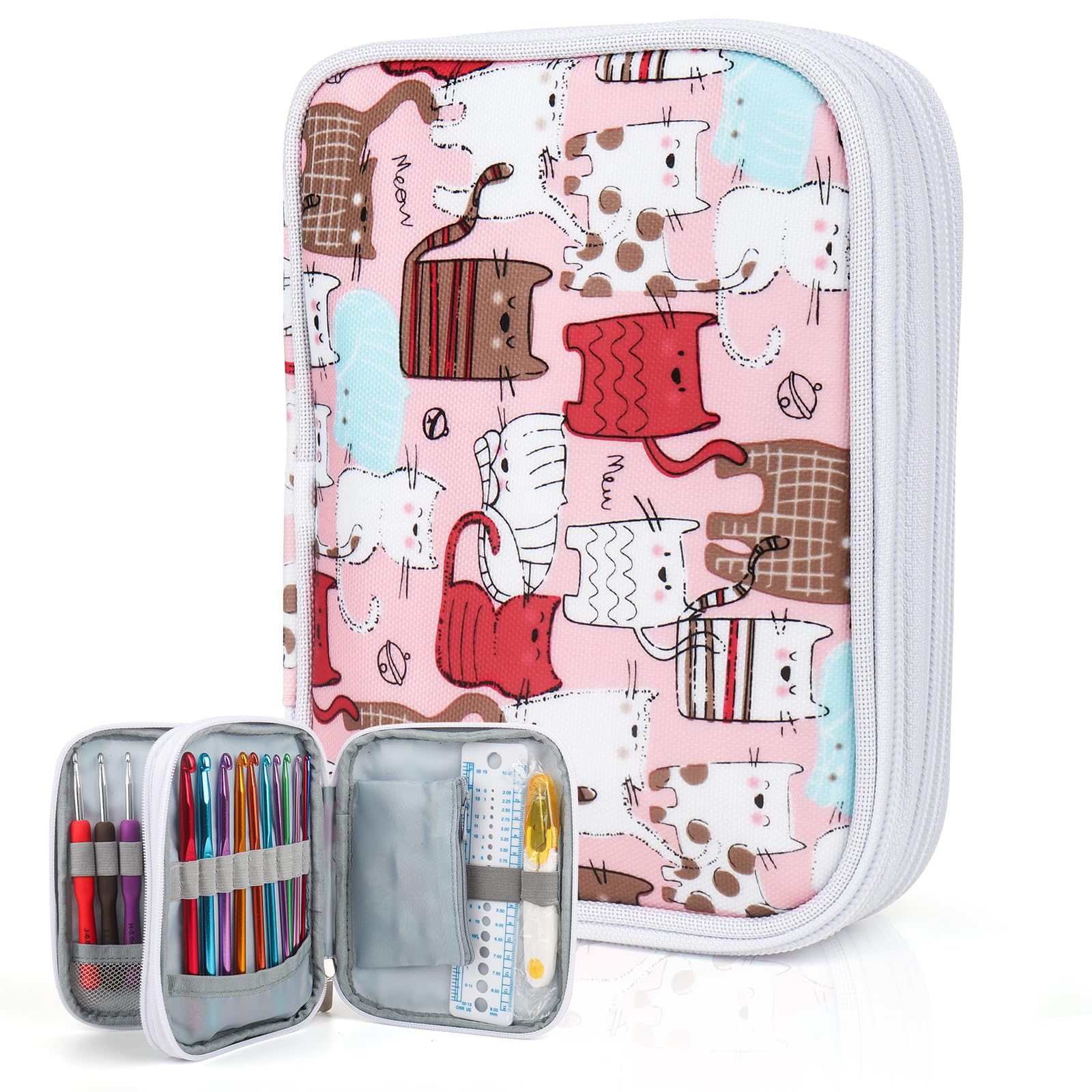 Katech Crochet Hooks Case Empty Zipper Bags Portable Travel Crochet Storage Bag 