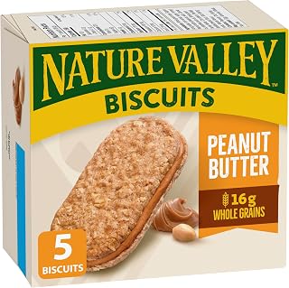 NATURE VALLEY Peanut Butter Biscuits, Snacks, Oat Biscuits with Peanut Butter Filling, No Artificial Colours, No Artificial Flavours, Pack of 5