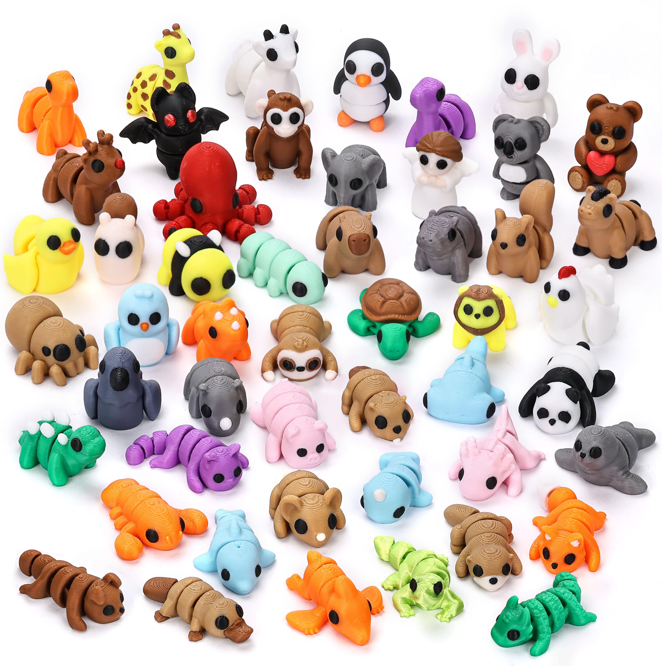 50 pcs 3D Printed Animal Figurines, Mini Articulated Animal Figurines Toys, Part