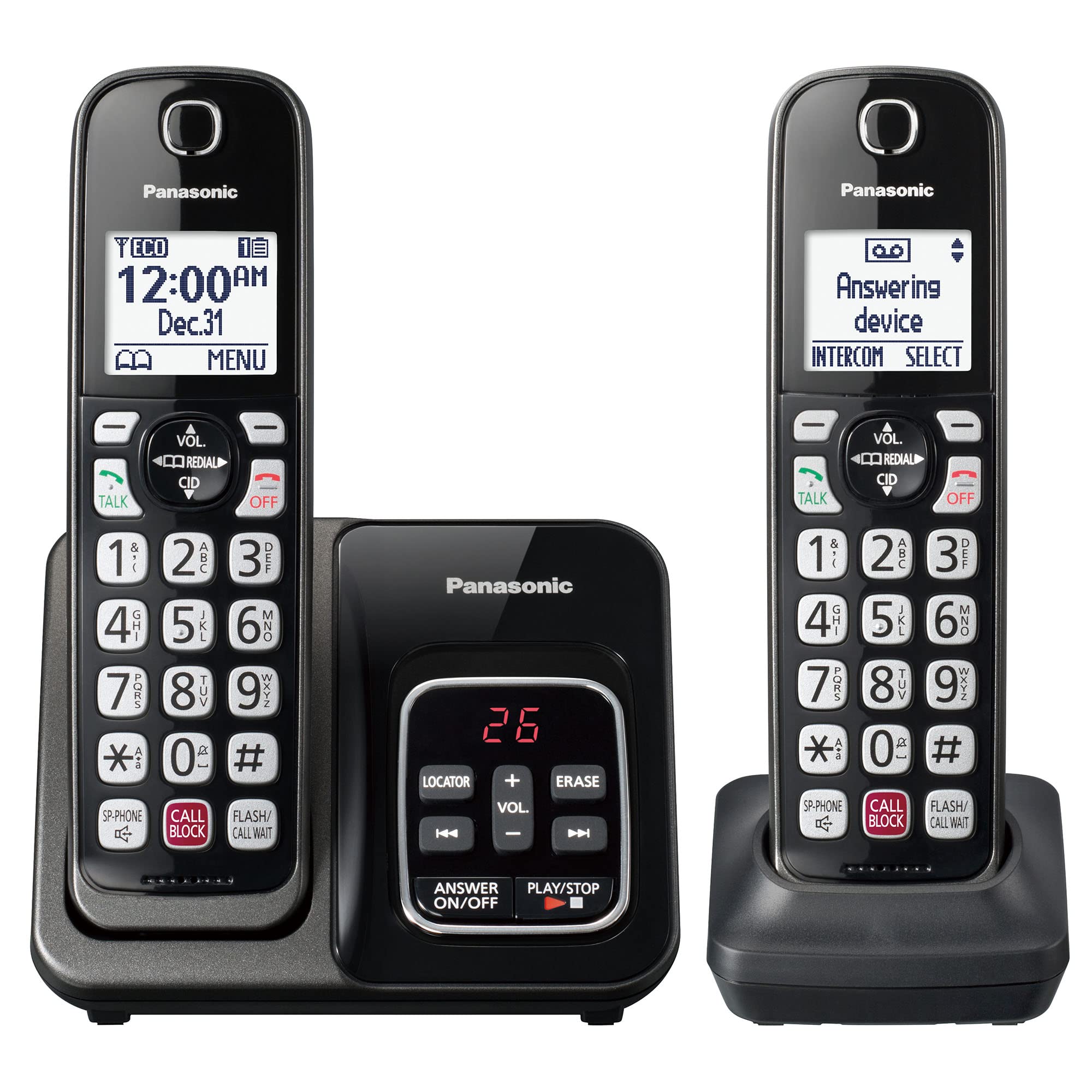 Panasonic Cordless Phone with Answering Machine, 2 Handsets Landline Phone | Hom