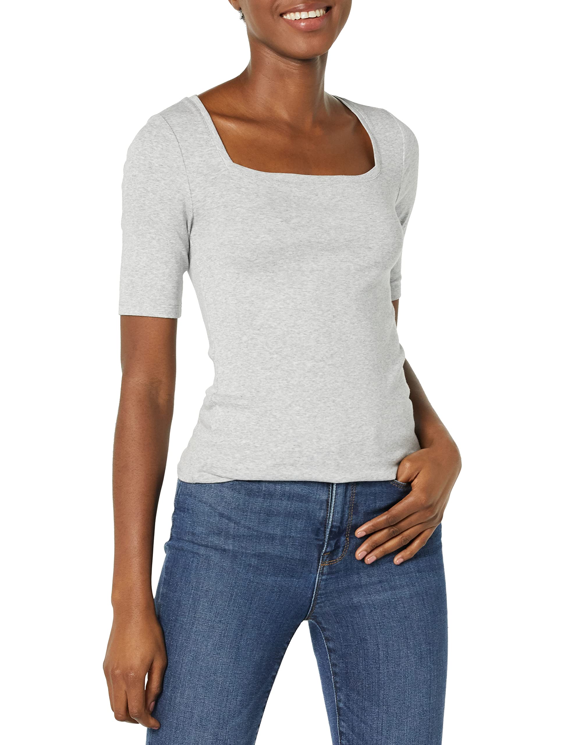 Amazon Essentials Women's Fitted T-Shirt with Square Neck and Half Sleeves