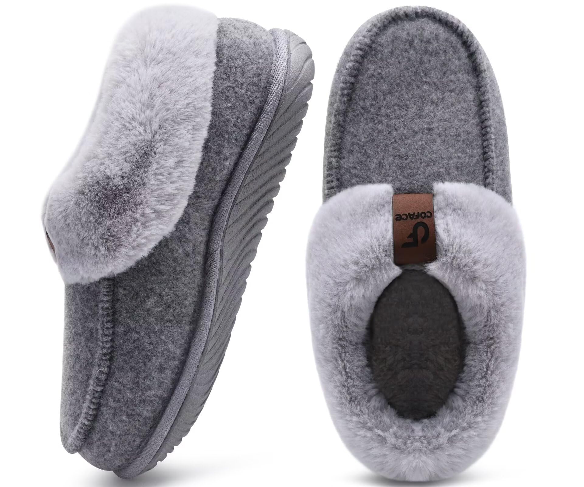 COFACE Women's Arch Support Memory Foam House Slippers Ladies Warm Fuzzy Faux Fu