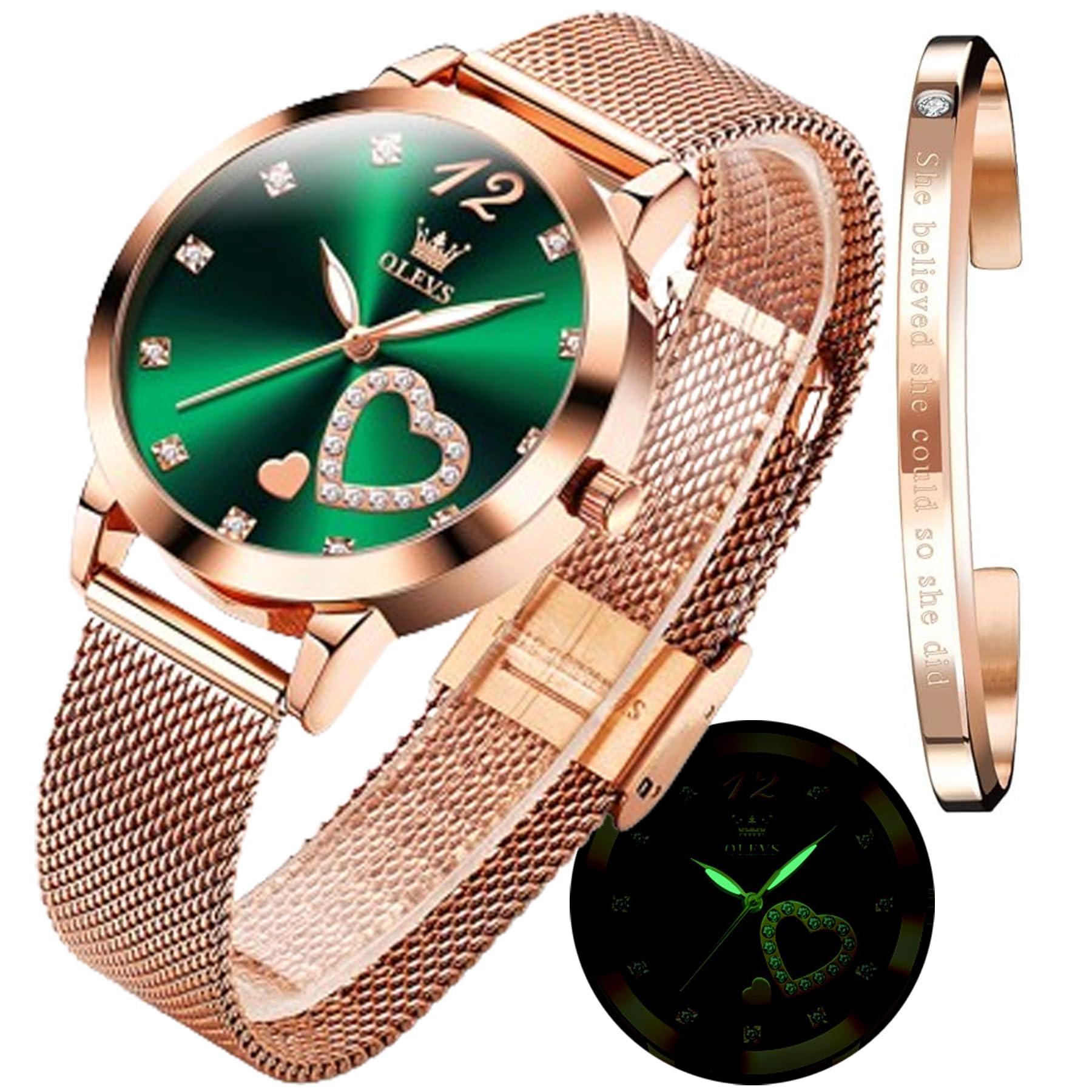 OLEVS Orologio Donna Lusso Oro Rosa Donna Slim Thin Leggero Orologio In Acciaio 