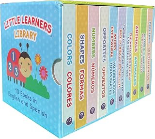 Bilingual 10 Board Books in Spanish and English: Little Library set includes Counting, Colors, Feelings, Animals, The Wheels on the Bus, ABCs, and More (English and Spanish Edition)