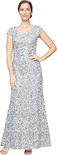 Alex Evenings Womens Long Embroidered Cap Sleeve Dress