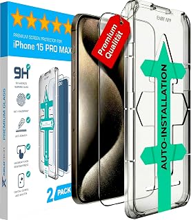 XeloTech Pellicola protettiva per iPhone 15 Pro Max in vetro duro premium – 2 pezzi con comprovato aiuto per l'installazione, nessuna pellicola protettiva in plastica (3D ultra trasparente)