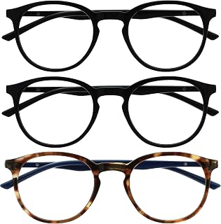 OPULIZE Met Blue Light Blocking Glasses Pack of 3 Round Frame Black Brown Blue Scratch Resistant Spring Hinges Computer Gaming Anti-Glare Men Women BBB60-112 +0.00