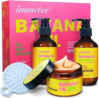immetee Batana Oil Kit, Batana Hair Mask, Dry & Frizzy Hair Scalp Treatment, Deep Nourishing Oil for Dry, Color-Treated Hair (4, Batana Shampoo & Conditioner Set)