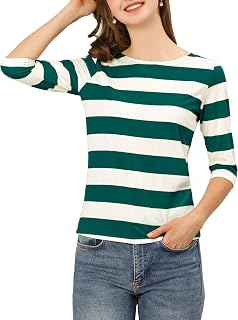 Allegra K Women's Striped Shirt Bodysuit Blouse