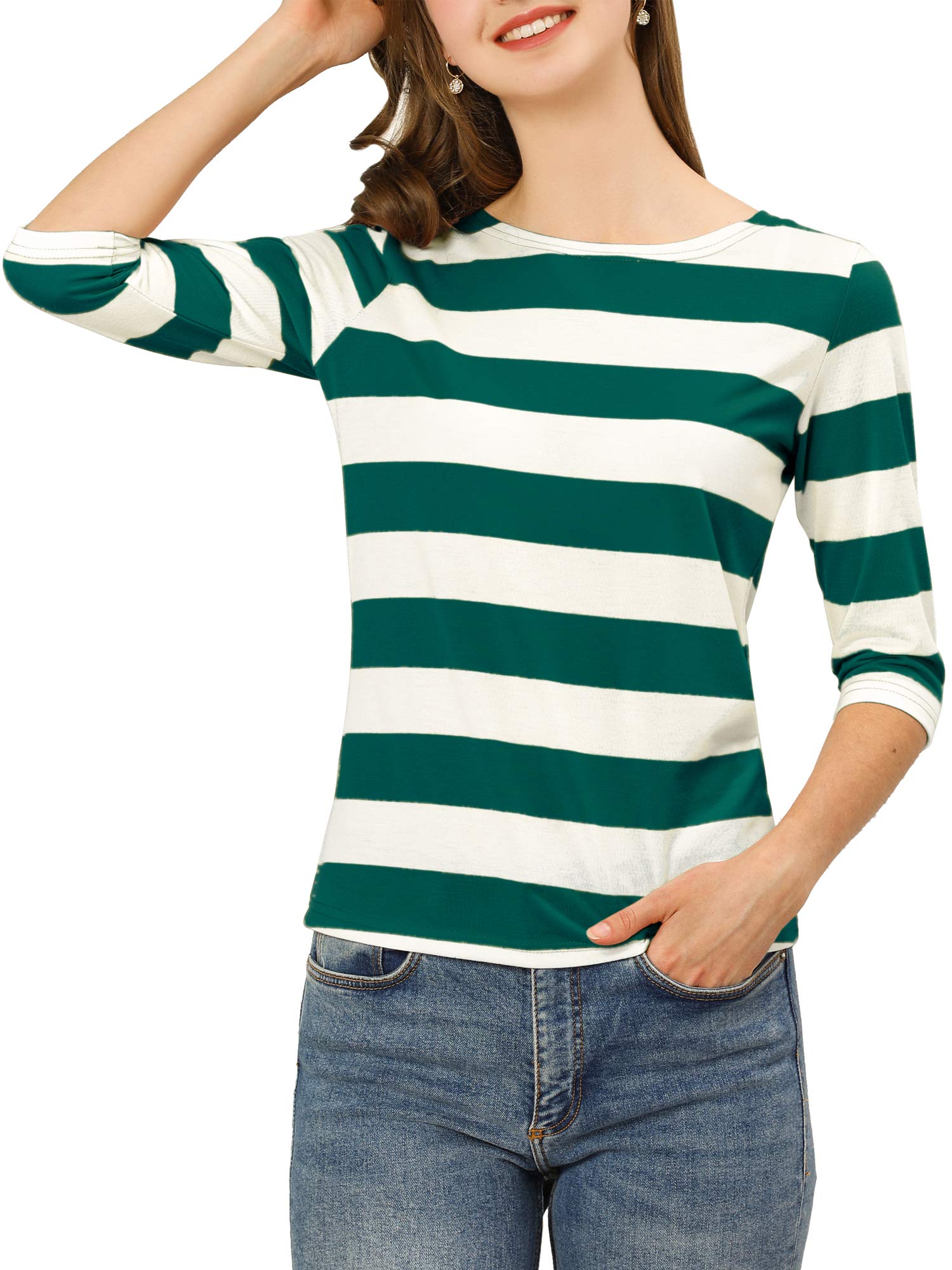Allegra K Women's Striped Shirt Bodysuit Blouse