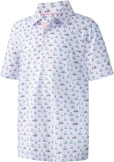 Boys Short Sleeve Performance Polo Shirt Dry Fit Stretch Funny Active Print Casual Collar Golf Shirts for Boys