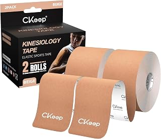 CKeep Kinesiology Tape, Uncut Premium Elastic Athletic Tape 2 Rolls, Beige | Original Cotton Latex Free Kinetic Tape, Breathable & Water Resistant Sports Tape for Muscle and Joint Support, 2inch x 16ft