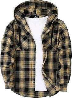 Flannel Hoodie for Men Casual Button Up Shirt Long Sleeve Plaid Hoodie with Pocket