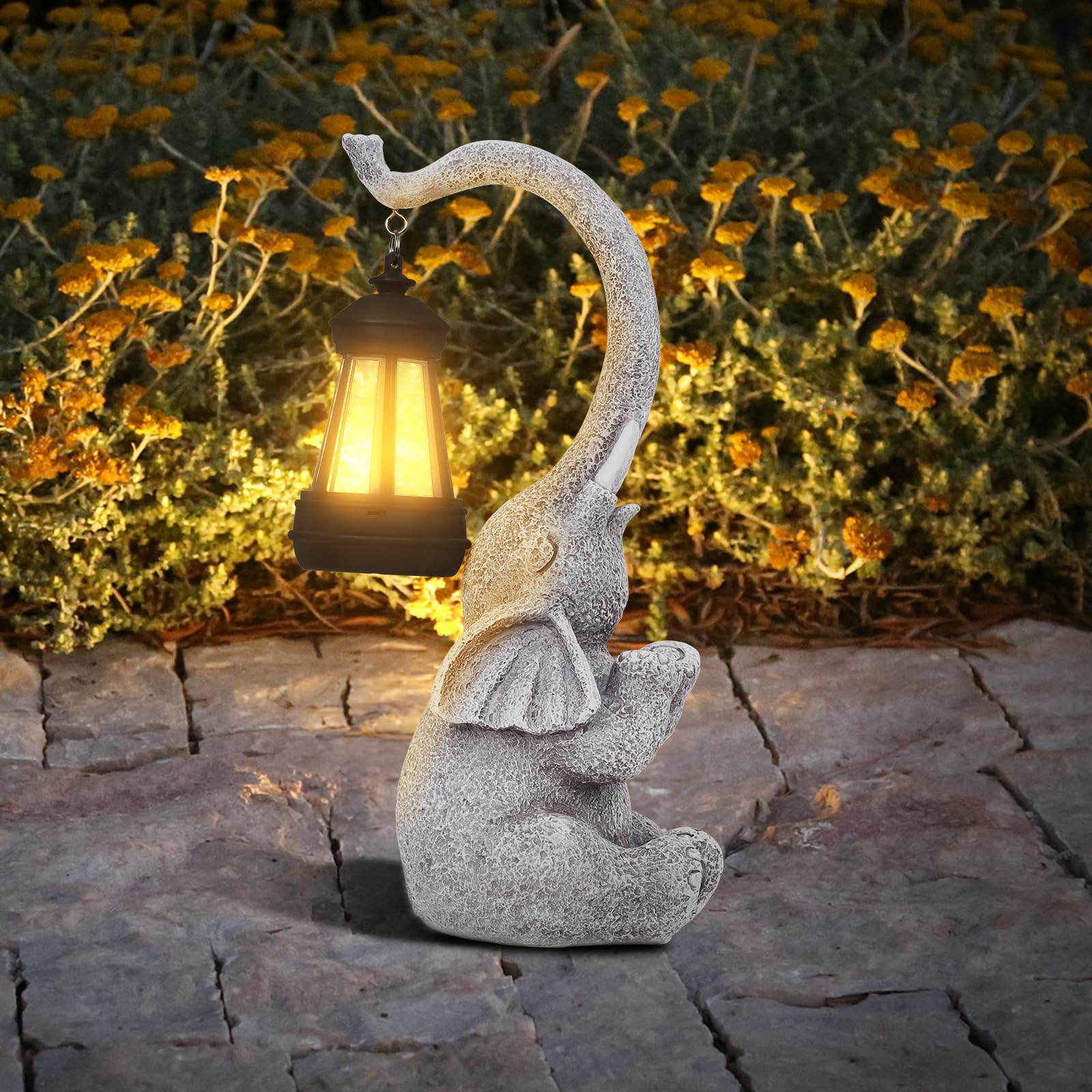 RICHIE Elephant Statue Garden Ornaments Art Outdoor Decoration with Solar Powere