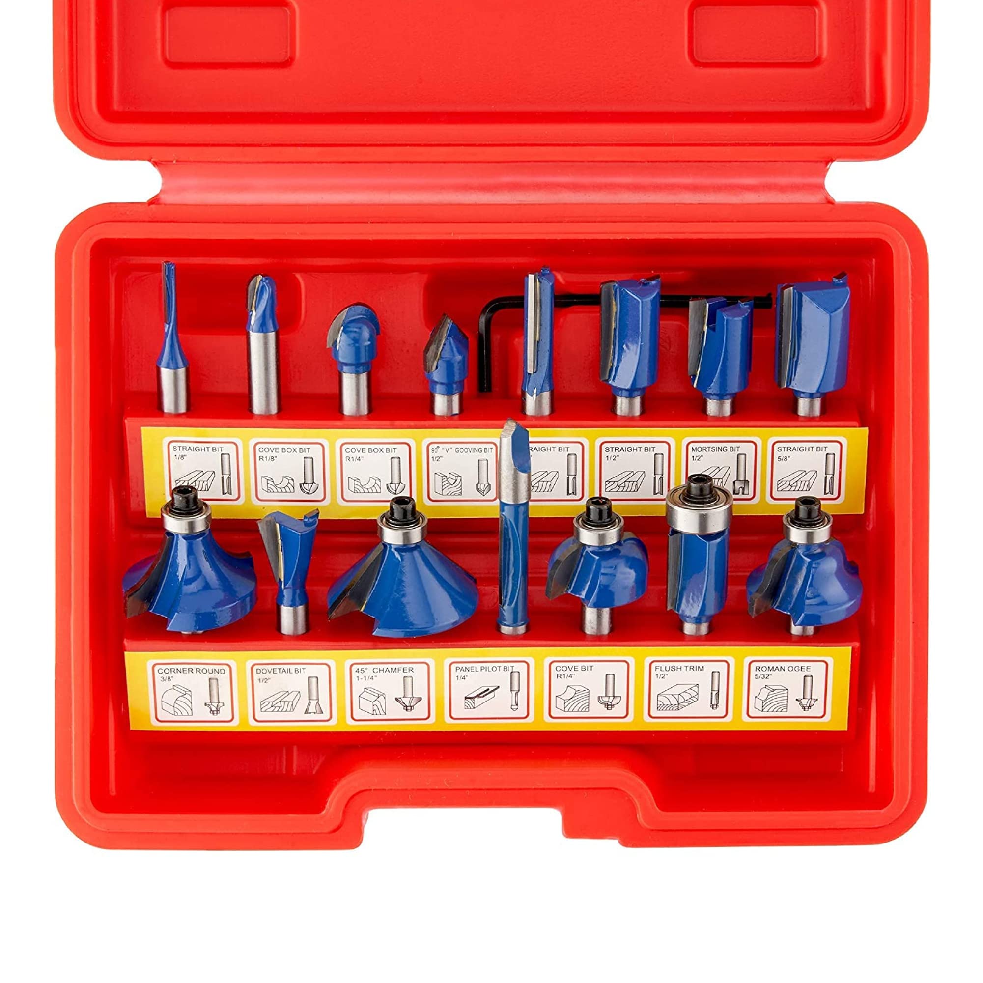 HILTEX Router Bit Set, 15 Pc 1/4 Inch Shank Carbide Router Bits for Wood | Tungs
