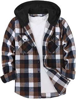 ZITY Men's Flannel Hoodie Shirts Casual Button Down Long Sleeve Plaid Shirt