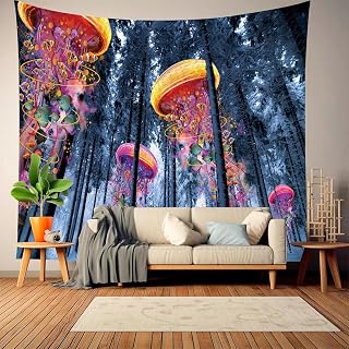 Forest Tapestry Wall Hangings for Bedroom Dorm Decor Surreal Colorful Jellyfish Design Psychedelic Art Hanging Decor